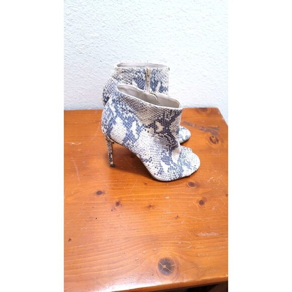 Steve Madden Kicking Natural Snake Print Peep Toe Stiletto Booties With Zipper C - Picture 3 of 11